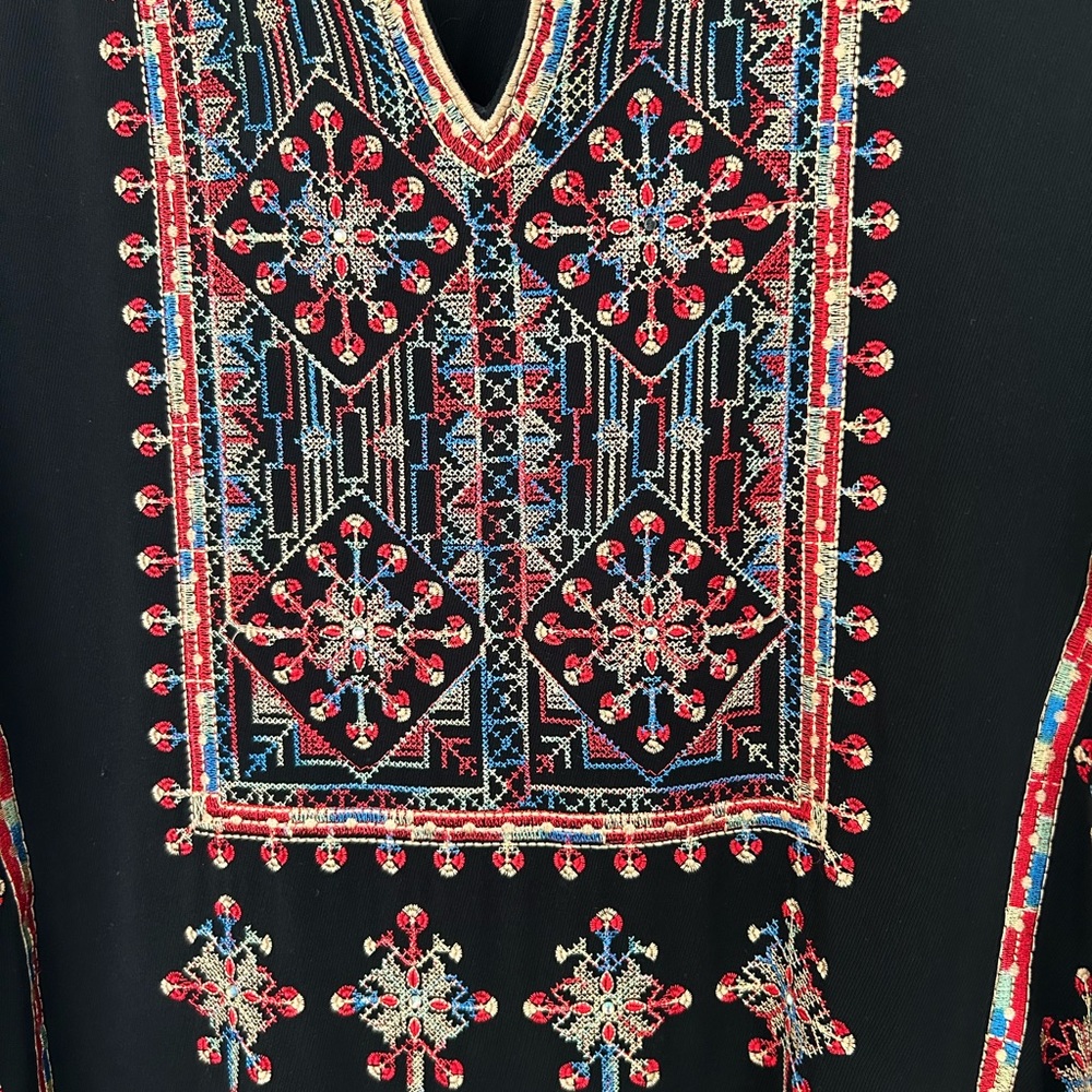 Embroidered Black Tunic with Red and Blue Accents